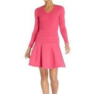 Juicy Couture Black Label Womens Pink Knit V Neck Fit & Flare Sweater Dress Sz S